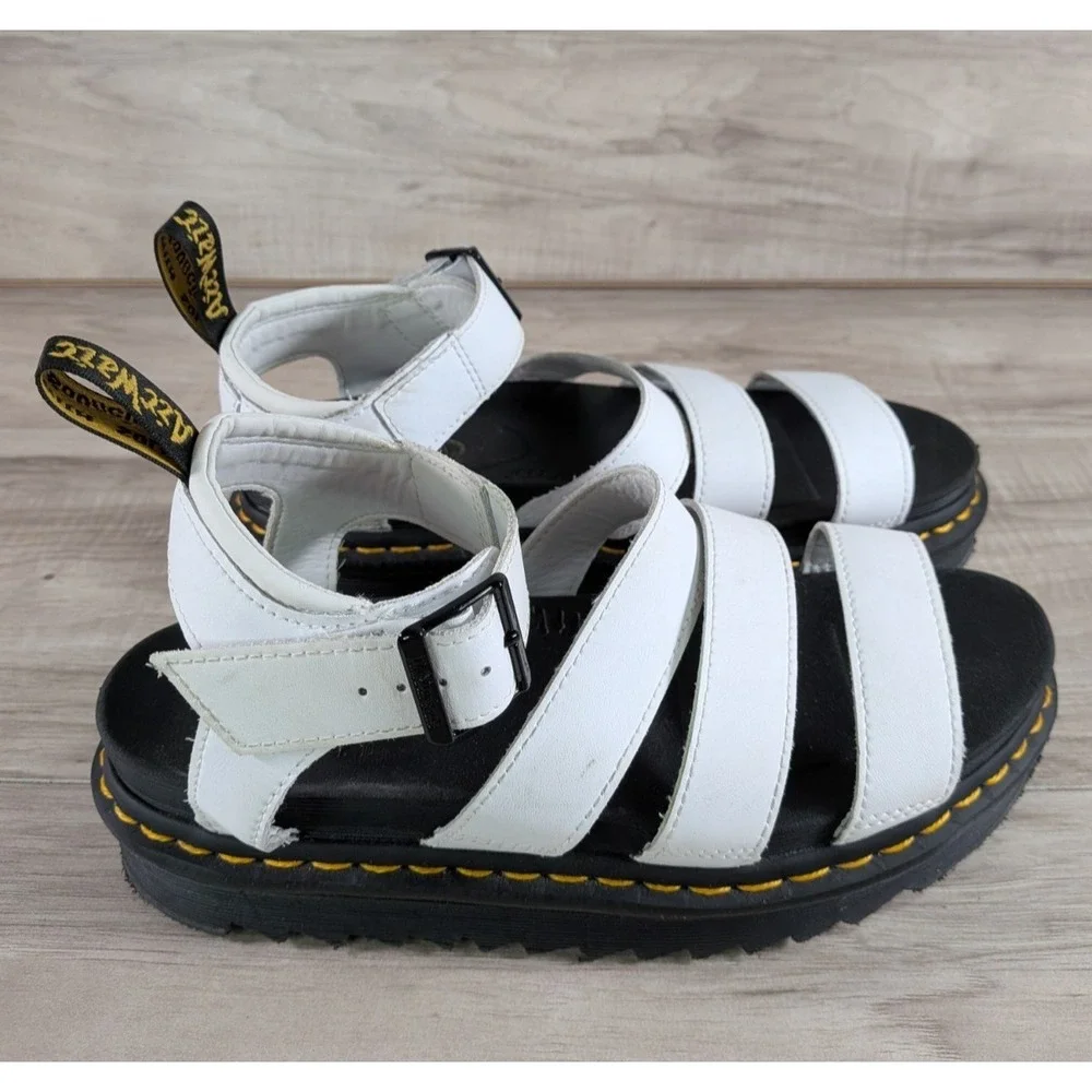Dr. Martens White Leather Strappy Platform Sandals Women Size 8